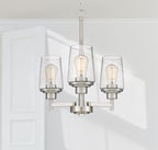 Jacob Modern 3-Light Chandelier Pendant Ceiling Light Brushed Nickle Seeded Glass Adjustable Height for Hallway, Entryway, Passway, Dining, Kitchen