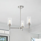 Brushed Nickel Chandeliers for Dining Room Farmhouse Chandelier Fixture with Clear Glass Shades 3 Light Kitchen Island Lighting Pendant Light Fixture for Dining Room Living Room Bedroom
