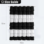 Seasonwood Ruffle Shower Curtain Black and White Shower Curtain Farmhouse Vintage Handcrafted Rustic Decorative Fabric Shower Curtains Girly Modern Bathroom Curtain, 72" x 72"