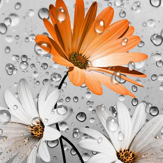 Rustic Farmhouse Orange Floral Shower Curtain with Daisy Flowers and Butterflies, Country Yellow Red Gray Fabric Boho Curtain with 12PCS Hooks, 70X84IN