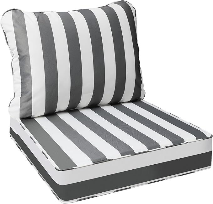 AAAAAcessories Outdoor Deep Seat Cushions, Waterproof, Fade-Resistant Patio Furniture Replacement Cushions, 24" x 24" x 5", Gray Cabana Stripe