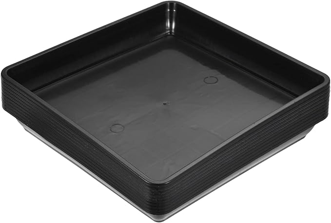 MECCANIXITY Plant Pot Saucer 7 Inch Plastic Square Flower Drip Tray for Indoor Outdoor, Black Pack of 10