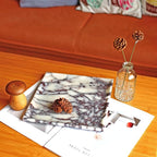 Natural Marble Tray, Coffee Table, Food, Fruit, Paper Cup, Cake Display, Coffee bar, Family Gatherings, Seasonal Holiday Decoration Tray(Viola-Square-9.8"x9.8"x0.7")