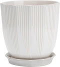 ADN Ceramic Planter - Large Plant Pot Indoor Ceramic Pots for Plants with Drainage Hole and Saucer for Home Decor, White, 8 Inch