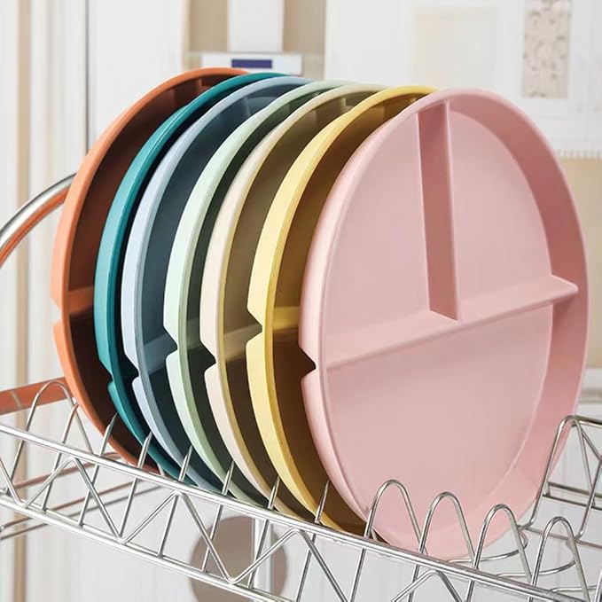 (5 Pack) Portion Control Plate for Balanced Eating, 9" Unbreakable Divided Plates,3 Compartment Plates, Reusable Plastic Plates, BPA Free for Adults