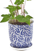 CHIVE ‘Liberte’ Ceramic Succulent Pots — 4.25” Cute Vintage Farmhouse Style Planters for Indoor Plants — Beautiful Home & Kitchen Decor — Blue Leaves