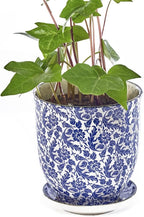 CHIVE ‘Liberte’ Ceramic Succulent Pots — 4.25” Cute Vintage Farmhouse Style Planters for Indoor Plants — Beautiful Home & Kitchen Decor — Blue Leaves