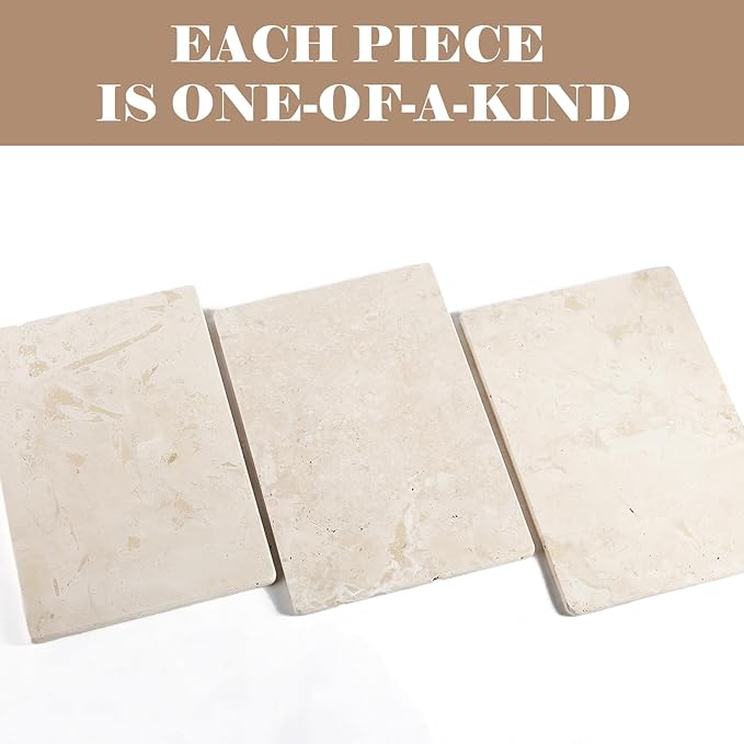 Italian Natural Travertine Tray, 12" x 8" Vanity Decorative Marble Tray for Jewelry, Ring Holder, Perfume Organizer Candle Tray for Bedroom/Bathroom/Kitchen Countertop