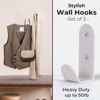 Heavy-Duty White Wall Hooks for Hanging (Set of 3) – Stylish & Sturdy Metal Hooks for Coats, Backpacks, Towels & Bags | Decorative Modern Hooks for Entryways, Bathrooms & Kids’ Rooms