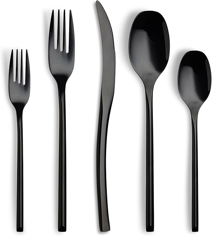Lemeya 20-Piece Black Silverware Set for 4,Modern 18/10 Stainless Steel Flatware Set,Luxury Cutlery Set,Unique Utensils Set for Restaurant,Spoons and Forks Set,Mirror Polished,Dishwasher Safe