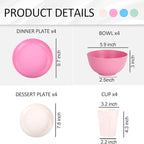 Rubtlamp Wheat Straw Plates and Bowls sets, Reusable Plastic Plate Set for 4, Kitchen Wheat Straw Dinnerware Sets (Spring Four Colors) Include Dinner Platos, Dessert Platos, Cereal Bowls, Cups