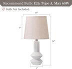 20 Inch White Ceramic Table Lamp Set of 2 with Oatmeal Fabric Shade, 3-Way Dimmable Small Bedside Lamp for Bedroom, Office, Living Room & Nightstand