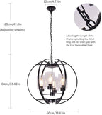 Farmhouse Black Chandelier Globe 24" Pendant Lighting with Clear Glass Shade Hanging Ceiling Light Fixture for Dining Room Living Room Foyer Kitchen Island