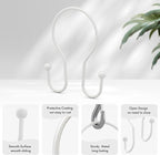 AmazerBath White Shower Curtain Hooks, Shower Curtain Rings, Simple Double Shower Curtain Hooks Rust Proof, Metal Smooth Glide Shower Hooks for Shower Curtain Rod, 12 Pcs Shower Rod Hooks