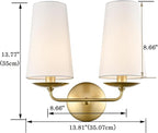 Modern Gold 2-Light Wall Sconces Hardwired Brass Double Sconce with Fabric Shade for Bedroom, Fireplace, Staircase, Bathroom, Hallway
