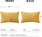 MIULEE Gold Corduroy Pillow Covers Pack of 2 Boho Decorative Spliced Throw Pillow Covers Soft Solid Couch Pillowcases Cross Patchwork Textured Cushion Covers for Living Room Bed Sofa 12x20 inch
