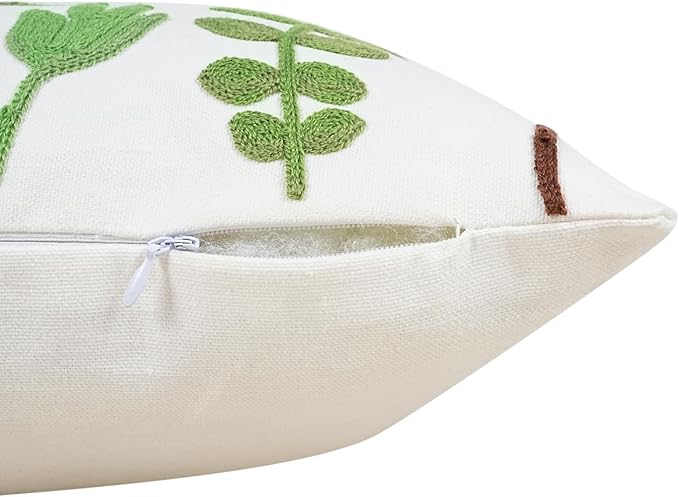 Adabana Neutral Decorative Floral Pillow Covers 18x18 Inch Boho Embroidered Throw Pillow Cover Farmhouse Couch Cushion Cases for Bed Sofa Bedrrom Living Room Decor,Spring Green
