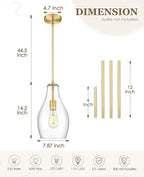 Gold Pendant Lights Kitchen Island, 8" Large Hanging Light Fixtures with Clear Glass Shade, Modern Brass Kitchen Pendant Lighting Over Island for Dining Room, AD-25045-1PB-GD