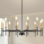 12 Light Modern Farmhouse Black and Gold Chandeliers for Dining Room Light Fixture, Metal Candle Chandelier Lighting Fixtures for Living Room Stair Foyer Entryway Bedroom Kitchen