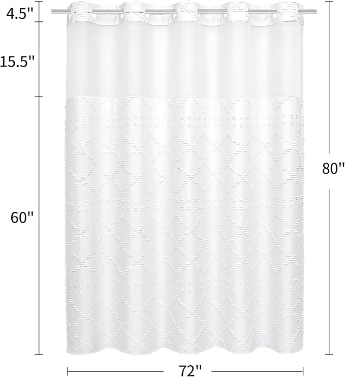 Boho White Woven Fabric Shower Curtain 72 x 80 Modern Farmhouse, No Hooks Tufted Chevron Striped Shabby Chic Textured, Minimalist Cloth Curtain for Bathroom, Hotel Decor
