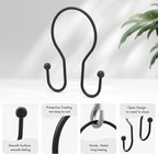 AmazerBath Shower Curtain Hooks Black Shower Curtain Rings, Simple Double Hook Shower Curtain Hooks Rust Proof, Smooth Sturdy Metal Shower Hooks for Shower Curtain Rod, 12 Pcs Shower Rod Hooks
