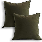 Jeanerlor Set of 2 Decorative 26"x26" Cotton Linen Chair Throw Pillow Case Green for Sofa Durable Classy, Comfortable Cushion Cover for Coffee Shop/Bar (65 x 65cm) Olive Green