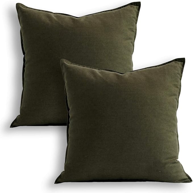 Jeanerlor Set of 2 Decorative 26"x26" Cotton Linen Chair Throw Pillow Case Green for Sofa Durable Classy, Comfortable Cushion Cover for Coffee Shop/Bar (65 x 65cm) Olive Green