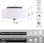 2-Light Flush Mount Ceiling Light Fixture, 12” Modern Close to Ceiling Light with White Fabric Linen Drum Shade, Round Ceiling Light for Bedroom Hallway Living Room Bathroom Dining Kitchen