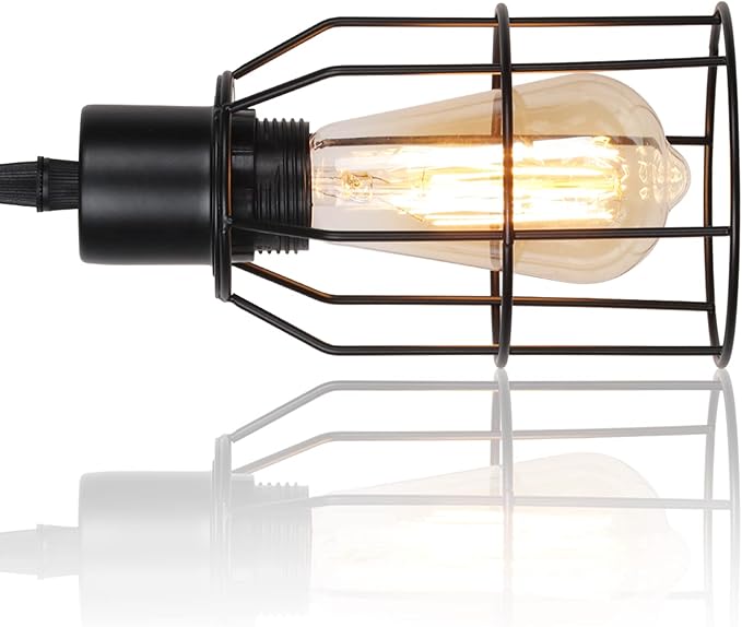 Wall Sconces Set of 2, Wall Lamp with Plug in Cord with Metal Cage Lampshade, Wall Lights with Solid Wood for Bedroom Living Room Garage Porch