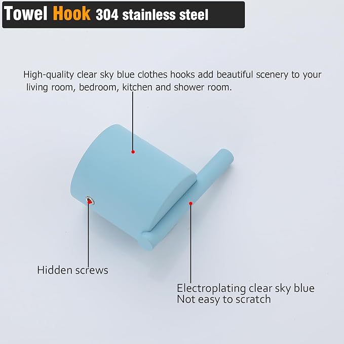 RANDOM Clear Sky Blue Towel Hooks for Bathrooms Round Shower Hooks Stainless Steel Wall Mount Coat Hook.96068-8CKB