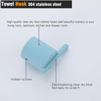 RANDOM Clear Sky Blue Towel Hooks for Bathrooms Round Shower Hooks Stainless Steel Wall Mount Coat Hook.96068-8CKB
