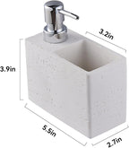 White Travertine Soap Dispenser with Sponge & Brush Holder – Hand & Dish Resin Soap Pump Bottle for Kitchen & Bathroom, 2-in-1 Countertop Organizer, with 2 Natural Sponges (Luxury Home Decor)