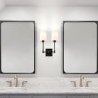 XiNBEi Lighting Wall Lamp, 2 Light Black Bedroom Wall Light with Fabric Shade for Bedside & Living Room XB-W1215-2-MB
