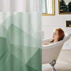 No Hook Shower Curtain with Snap in Liner and Sheer Window, Green Modern Geometric Fabric Shower Curtain Set for Bathroom Decor, 15-Second Quick Install, Abstract Irregular Ombre, 71"X86"