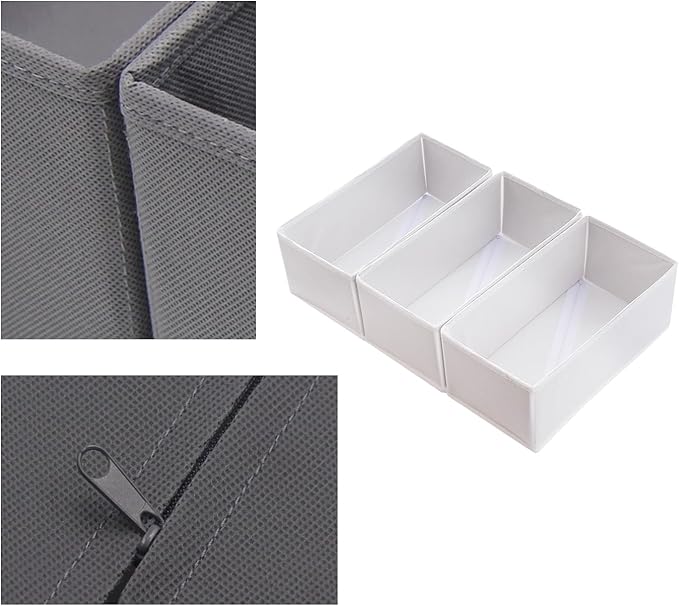 Clothes Drawer Organizer Set of 3 Raw White, 11' Dresser Drawer Dividers for Underwear Socks Undergarments, Small Storage Bins Wardrobe Closet