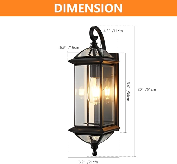 Milaii Copper Outdoor Wall Lights 20" H Exterior Light Fixture Oil Rubbed Bronze Anti-Rust Wall Lantern Fixture Waterproof Wall Mount Porch Light for Garage Patio Doorway E26 Base Socket