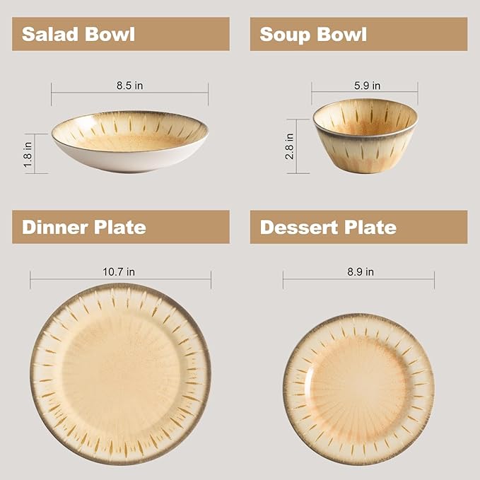 MissYip Melamine Dinnerware Set, 16 Piece for 4, Unbreakable Kitchen Plastic Plates and Bowls set, Indoor and Outdoor Use Tableware, BPA Free, Dishwasher Safe, Not Microwave, Not Oven(Cream)