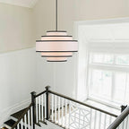25.6" Black Drum Chandelier with White Linen Lampshade 6-Light Modern Farmhouse Chandelier Light Fixture for Living Room, Dining Room, Kitchen Island, Entryway, Stairway