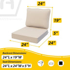 AAAAAcessories Outdoor Deep Seat Cushions, Waterproof, Fade-Resistant Patio Furniture Replacement Cushions, 24" x 24" x 5", Set of 2, Khaki Beige