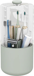 Toothbrush Holder with Cover 360 Rotating 4 Compartments Bathroom Toothpaste Electric Toothbrush Organizer, Light Green