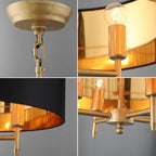 Black Drum Chandelier Gold Drum Shade Chandelier 4-Light Modern Linen 17.75“Chandeliers Light Fixture for Dining Room, Bedroom, Kitchen Island, Living Room, E12,Rod Adjustable