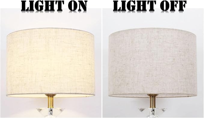 12" Wx 10" H Drum Lampshades, No Assembly Required, Fabric Lampshade for Table Lamp, Bedside Lamp, Floor Lamp, Metal Spider Fitter, Linen