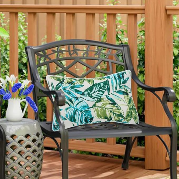 Water Resistant Outdoor Lumbar Pillows for Patio Furniture,12x20 Inch Decorative Pillows Set of 2 with Insert,Hidden Zipper Headrests for Sofa Couch Chair(Palm Leaf)