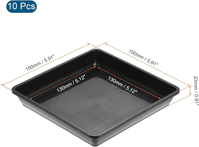MECCANIXITY Plant Pot Saucer 6 Inch Plastic Square Flower Drip Tray for Indoor Outdoor, Black Pack of 10