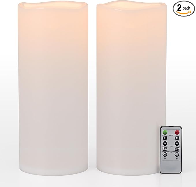 12" x 5" White Large Waterproof Outdoor Flameless Candles Battery Operated LED Flickering Pillar Candles with Remote and Timer for Indoor Outdoor Lanterns, Long Lasting, Set of 2