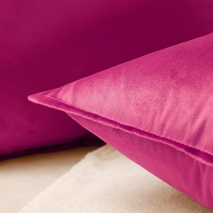 VAKADO Throw Pillow Covers 16x16 Set of 2 Hot Pink Velvet Decor Decorative Couch Cushion Euro Pillowcases with Fringe Home Bed Decoration for Sofa Bedroom Office