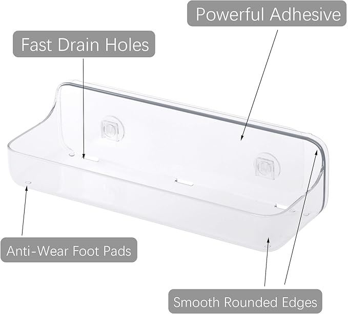 TZAMLI Shower Caddy Bathroom Shelves, No Drilling Self Adhesive Shelf Plastic Clear Shower Organizer, Wall Mounted Rack Inside Shelves for Bathroom Kitchen Storage