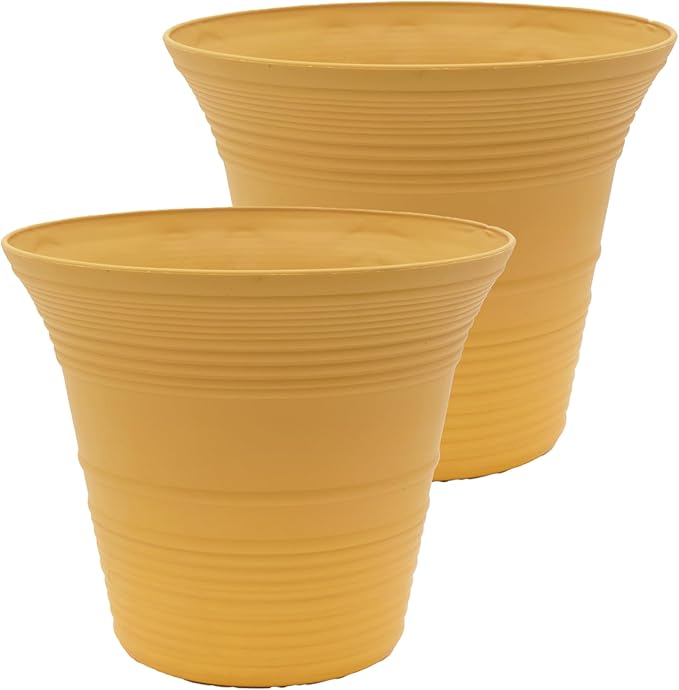 The HC Companies Sedona Round Self-Watering Pot - Lightweight Self Care Planter - Plastic Planter for Herbs & More - Durable Plant Pots for Indoor Plants & Outdoor Plants (19" Honey, Pack of 2)