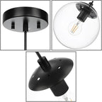 XiNBEi Lighting 8 inch Globe Pendant Lighting Kitchen Island, Modern Industrial Black Pendant Light with Clear Glass Adjustable Hanging Light Fixture for Dining Room XB-P1259-MBK