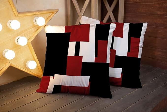CAPSCEOLL Geometric Throw Pillow Covers 18X18 Set of 2 Soft Geometry Black Red White Pillow Cases Cushion Covers for Living Room Bedroom Decorative Throw Pillowcases for Sofa Couch Chair